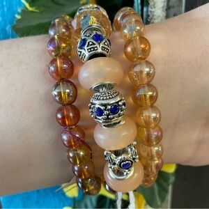 Peach, apricot and blue spring bracelet set